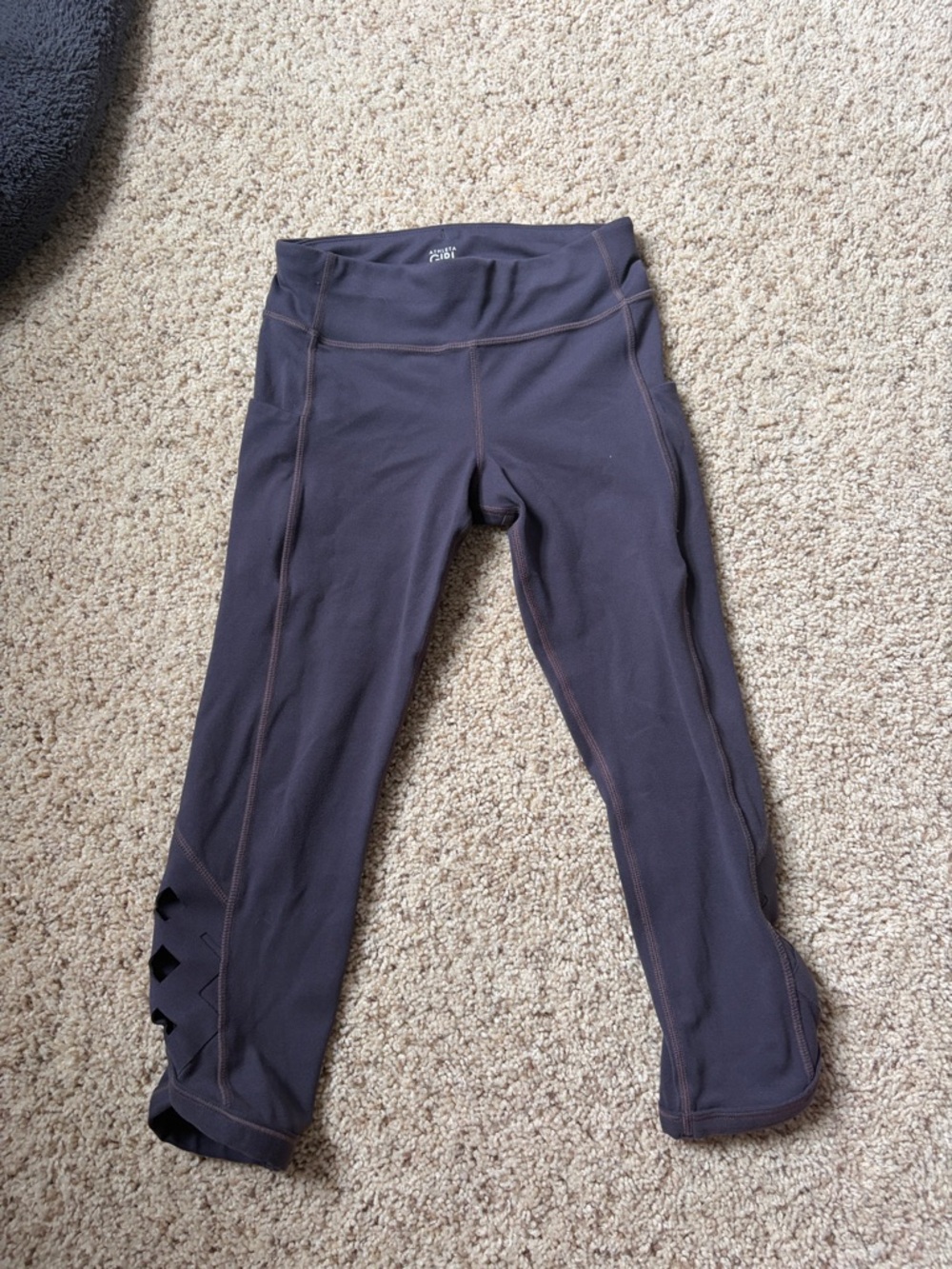 Athleta Girls Dark Gray Cropped Leggings with Lattice Hem